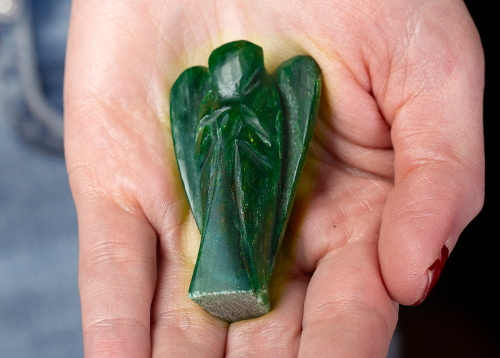 Anděl hojnosti, zelený avanturínový talisman, 118 karátů