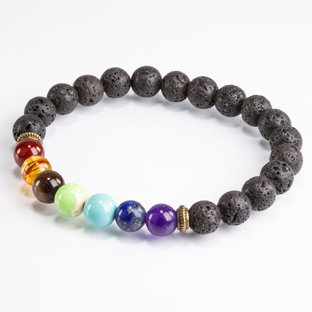 Náramek z čakry z lávového kamene – 20 cm, ohebný, se zlatou dekorací