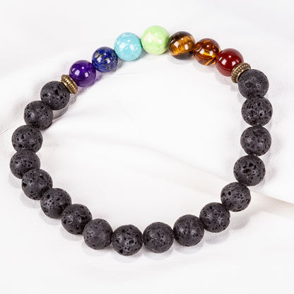 Náramek z čakry z lávového kamene – 20 cm, ohebný, se zlatou dekorací