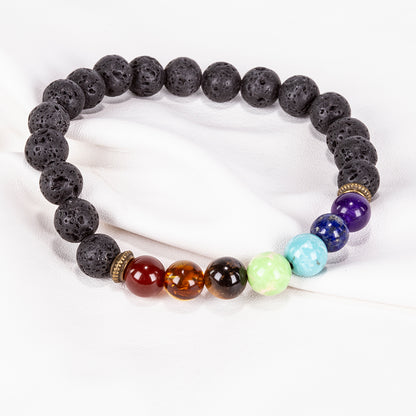 Náramek z čakry z lávového kamene – 20 cm, ohebný, se zlatou dekorací