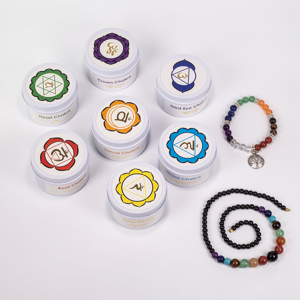 7dílná sada čakrových svíček Emporia + DÁREK náramek a náhrdelník