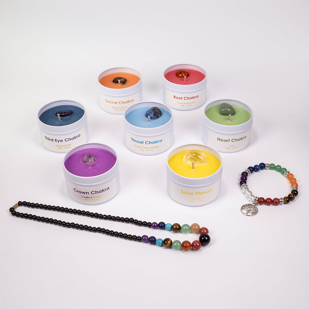 7dílná sada čakrových svíček Emporia + DÁREK náramek a náhrdelník