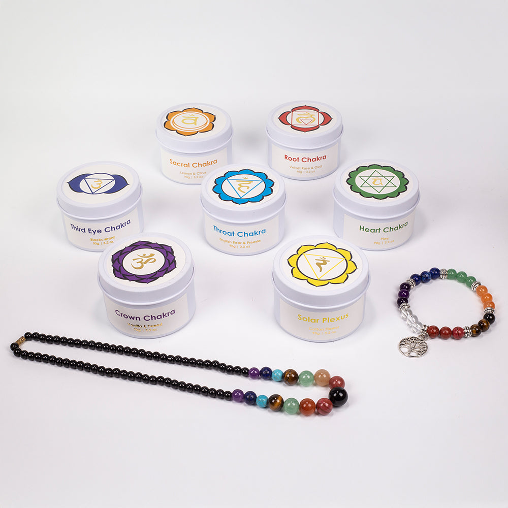 7dílná sada čakrových svíček Emporia + DÁREK náramek a náhrdelník