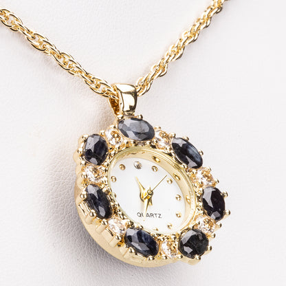 Pozlacený Slitinový Náhrdelník se Safírem a Bílým Emporia® Křišťálem